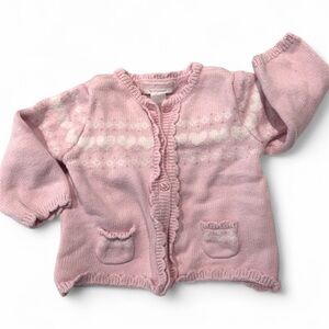 EUC Janie and Jack Pink & White Heart Knit Sweater, Scalloped Fringes (6-12 mos)